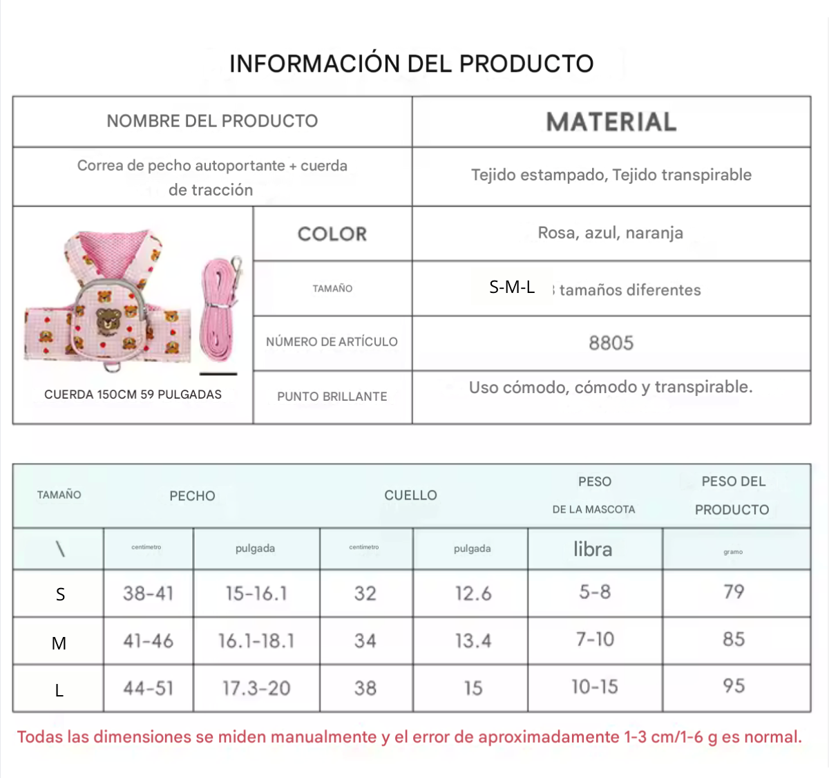 Set de arnes y correa "Dulce Paseo"